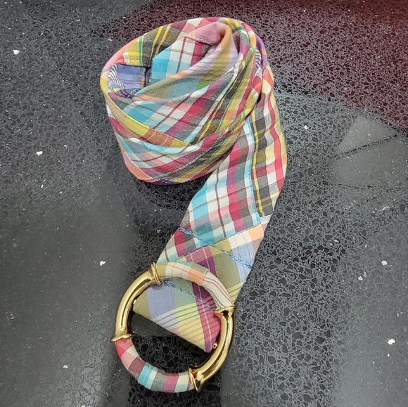 J.Crew Cotton Madras Plaid Fabric Belt with Gold Buckle - Picture 2 of 4